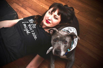 My Pit Bull Won't Bite, I Might - Women's funny statement t-shirt for Pit Bull Lovers and Bully-type Dogs Advocates!