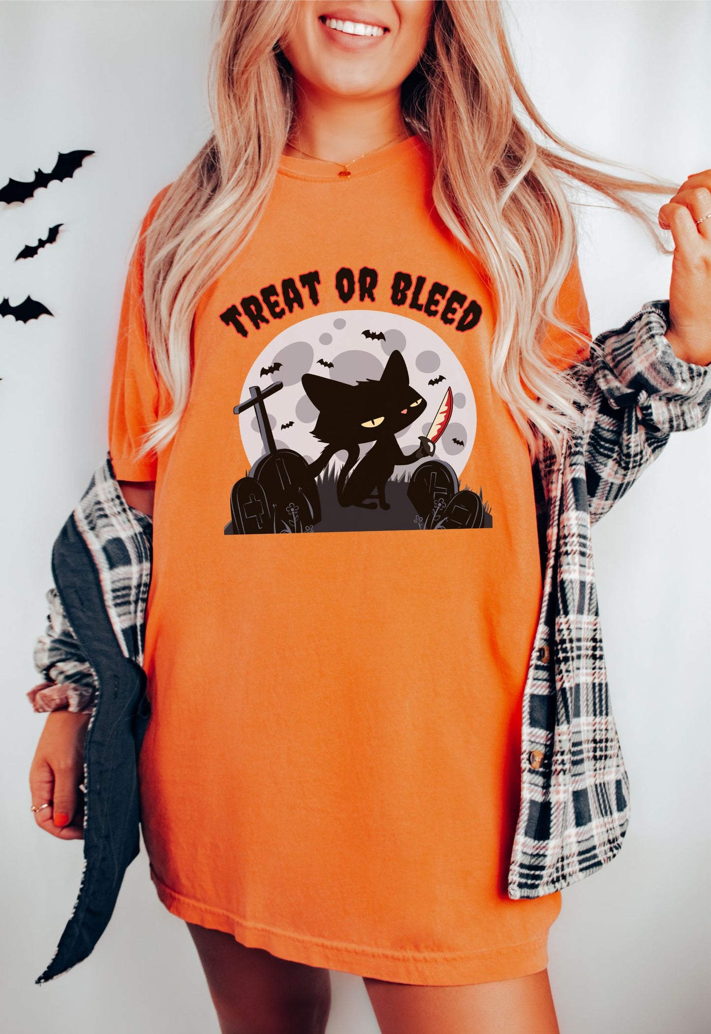 Treat or Bleed! - Black Cat Shirt for Halloween